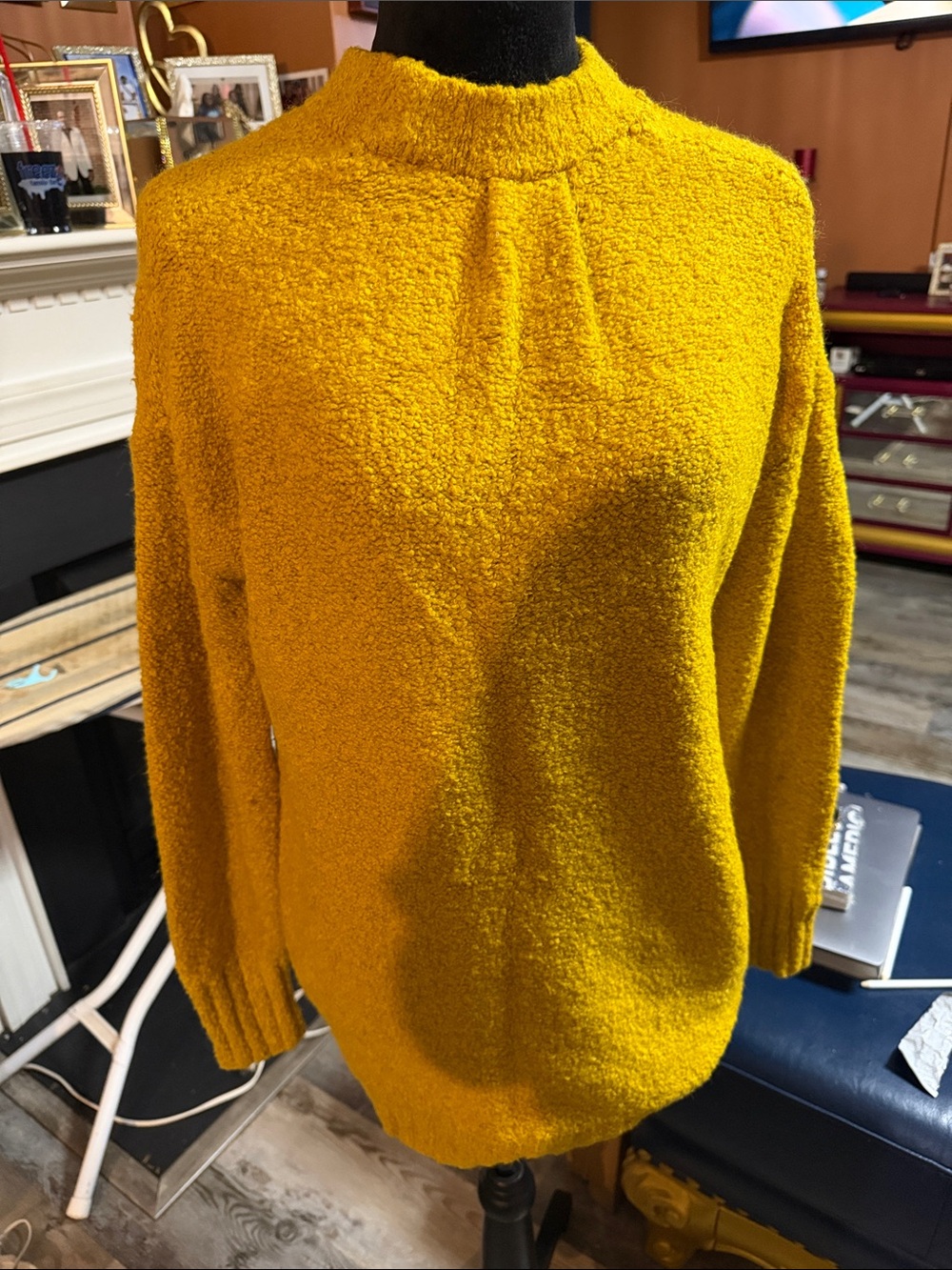 Cozy Mustard Bouclé Mock-Neck Sweater - Women